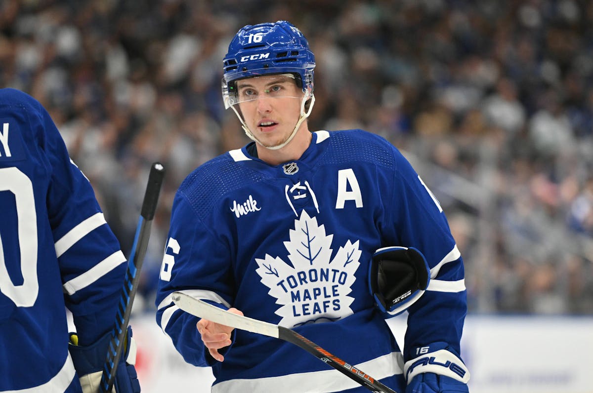 Mitch Marner and Auston Matthews of the Toronto Maple Leafs arrive